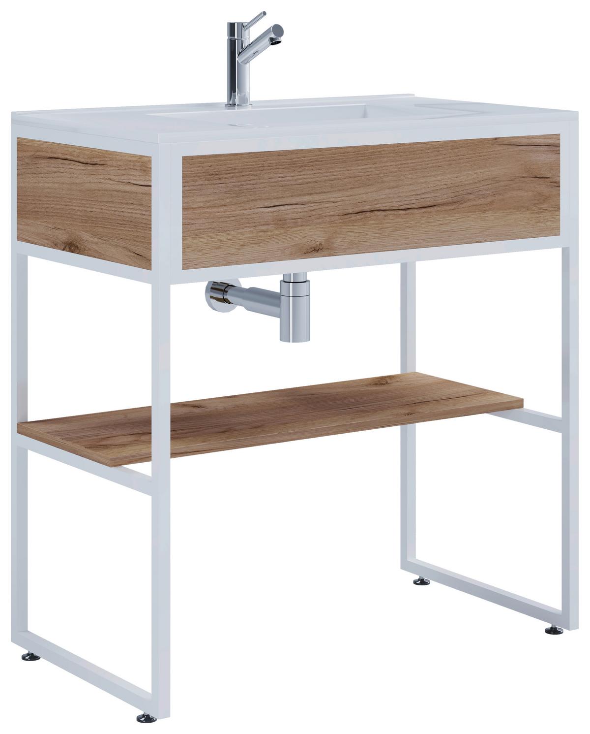 Waschtischkombi 2--Teilig. Waschplatz "bitila 80" - Honigeiche/Weiß, MODERN, Keramik/Holzwerkstoff (80cm) - MID.YOU