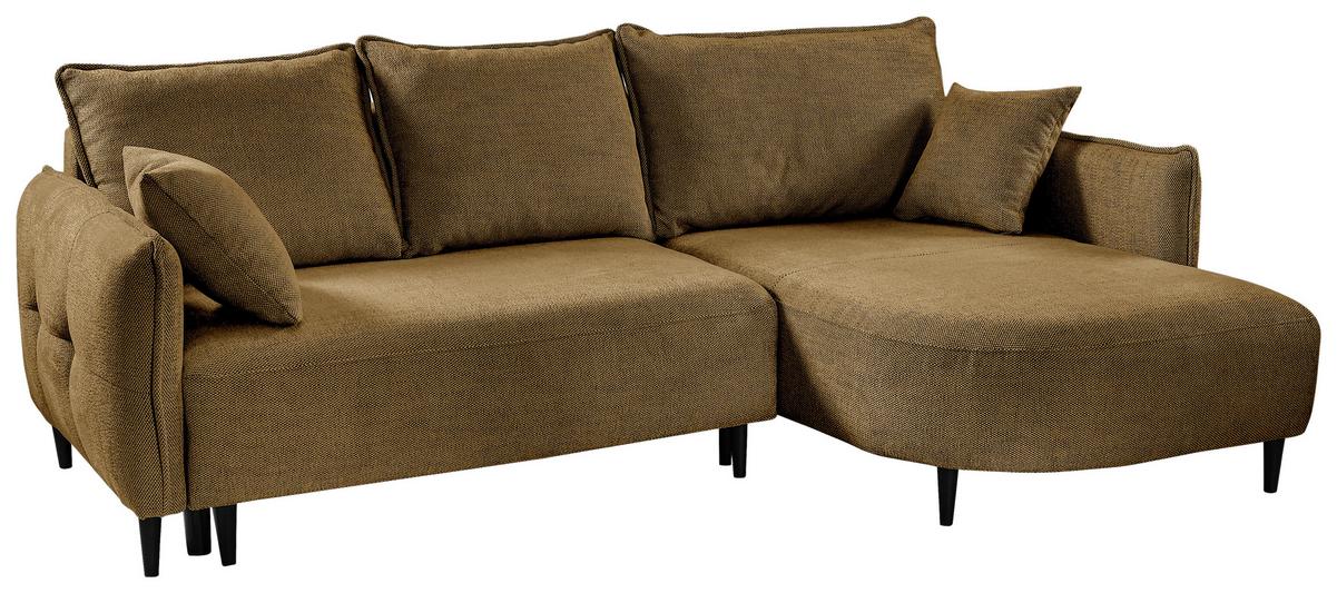 Ecksofa Sycylia Goldfarben/schwarz, 244 Cm - Goldfarben/Schwarz, Design, Textil (244/165cm) - MID.YOU