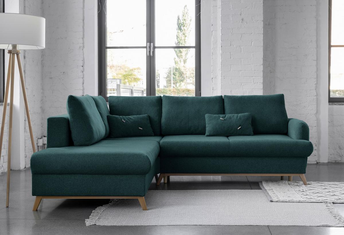 Ecksofa Scanddic Lagom Türkis S: 202x242 cm - Türkis/Naturfarben, Textil (202/242cm) - MID.YOU