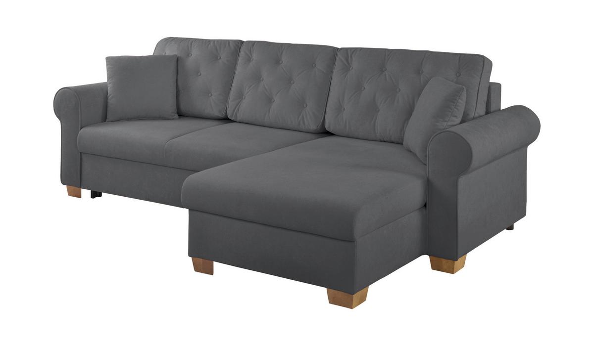 Ecksofa Arles Dunkelgrau 120 S: 266x161 Cm - Dunkelgrau/Buchefarben, Design, Textil (266/161cm) - MID.YOU