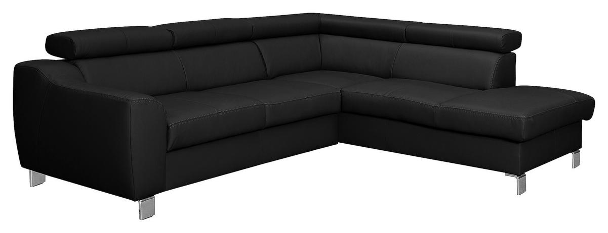 Ecksofa Aspen Lederlook Schwarz 245x208 Cm - Chromfarben/Schwarz, Design, Leder/Textil (245/208cm) - Livetastic