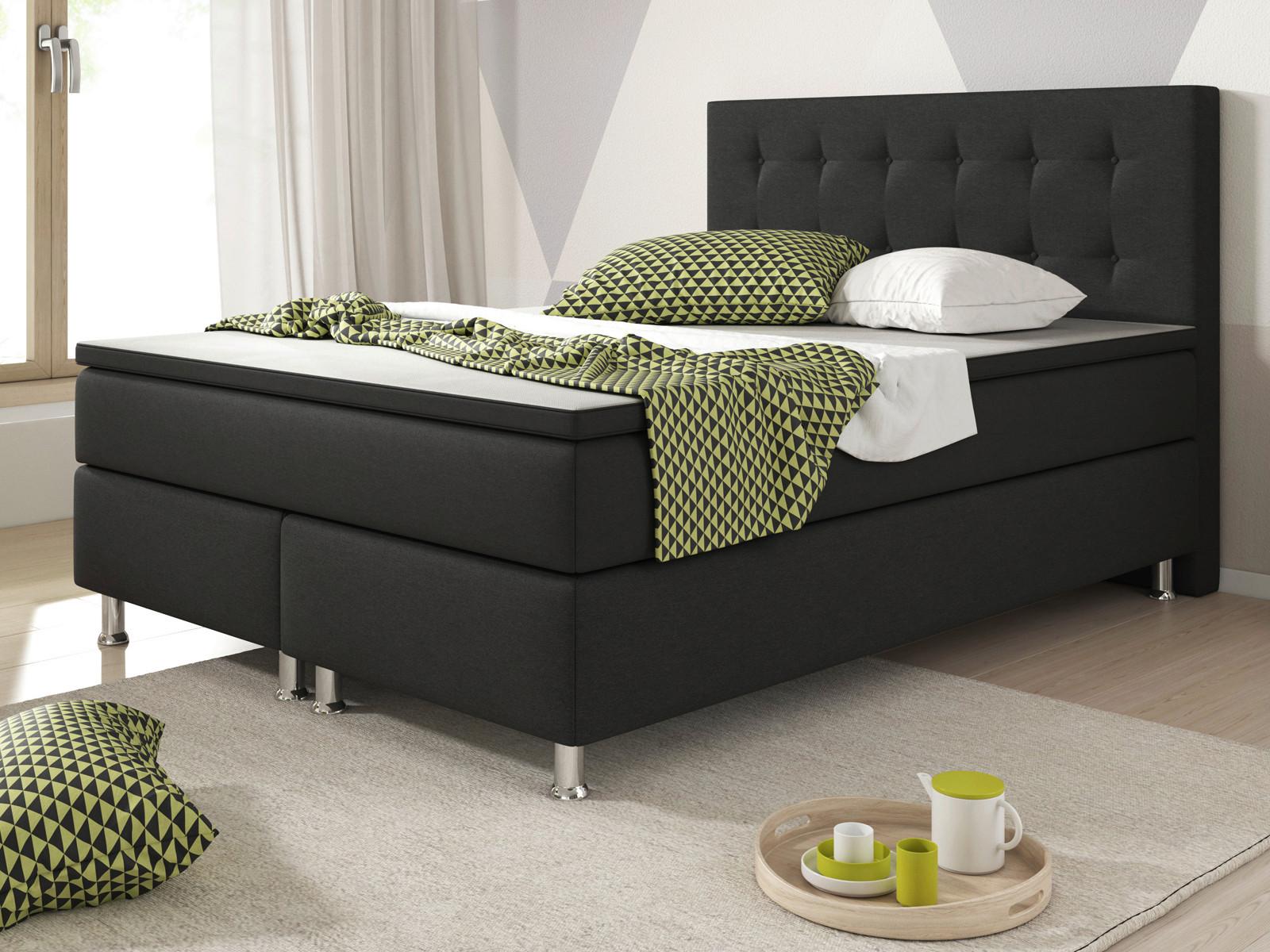 Boxspringbett Mit Topper 140x200 Köln - Silberfarben/Schwarz, KONVENTIONELL, Textil (140/115/210cm) - MID.YOU