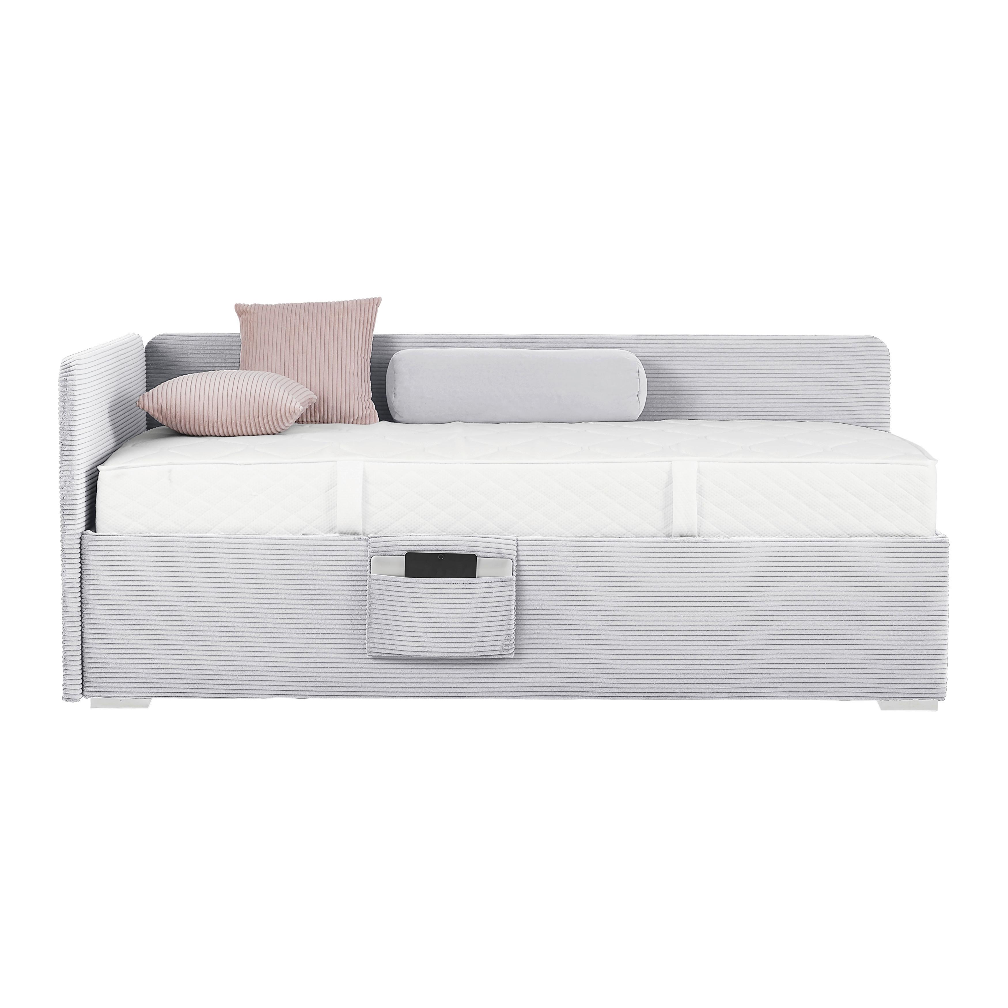 Postel Remi s bočnicemi 90x200, potah světle šedý - světle šedá/barvy chromu, Konvenční, dřevo/textil (90/200cm)