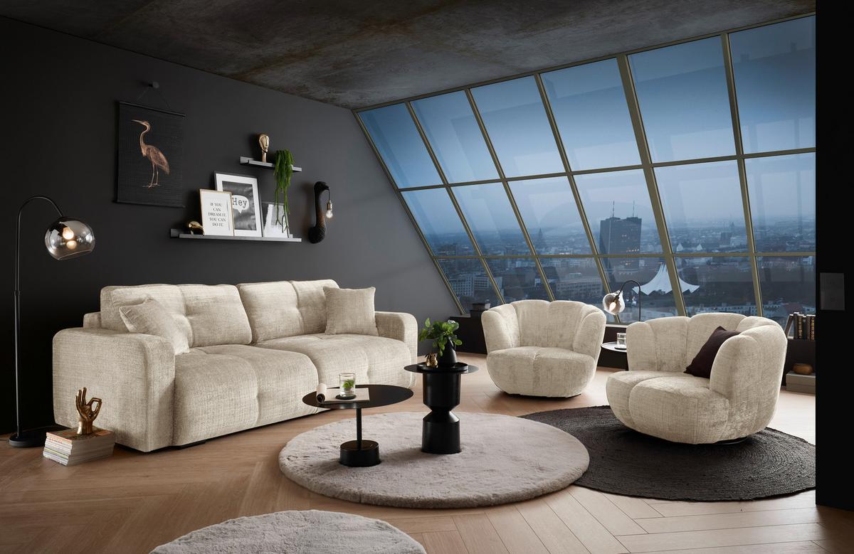 Schlafsofa Bullet Beige B: 235 Cm - Beige/Schwarz, KONVENTIONELL, Textil (235/88/120cm) - MID.YOU