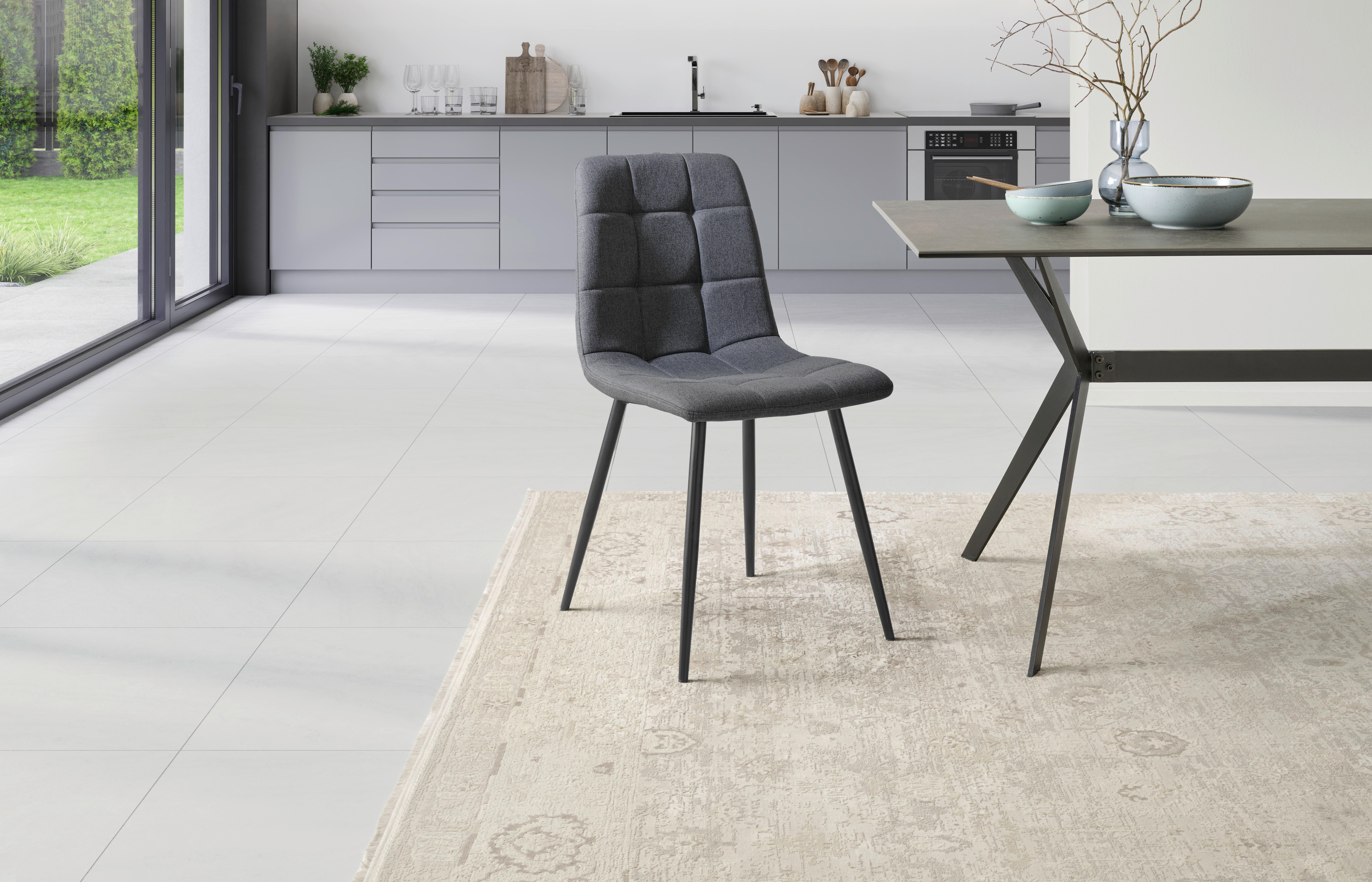 Vierfußstuhl Empoli Leinenoptik Grau, B: 44,5 Cm - Schwarz/Grau, KONVENTIONELL, Holz/Textil (44,5/86/54,5cm) - Livetastic