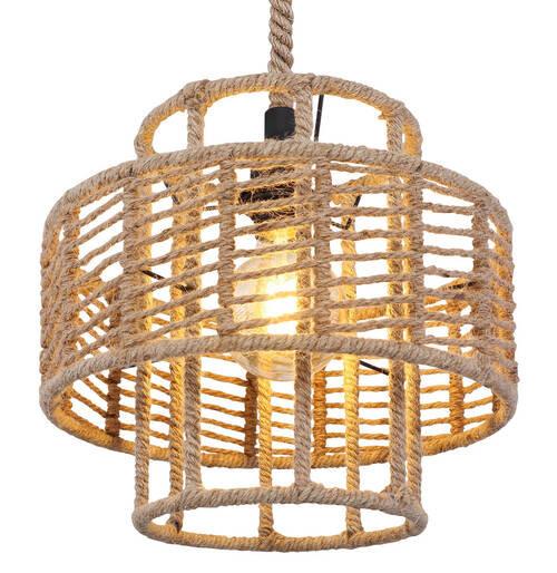 Hängeleuchte H: 120 cm 1-Flammig - Schwarz/Braun, Basics, Naturmaterialien/Metall (35/120cm) - Globo