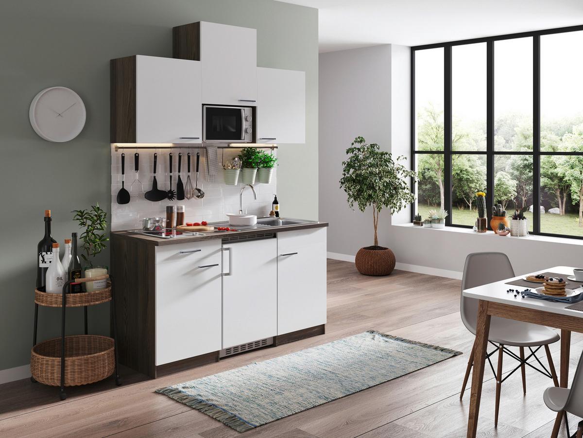 Miniküche Oliver Singleküche 150 cm - Eichefarben/Weiß, Basics, Holzwerkstoff (150cm) - Respekta