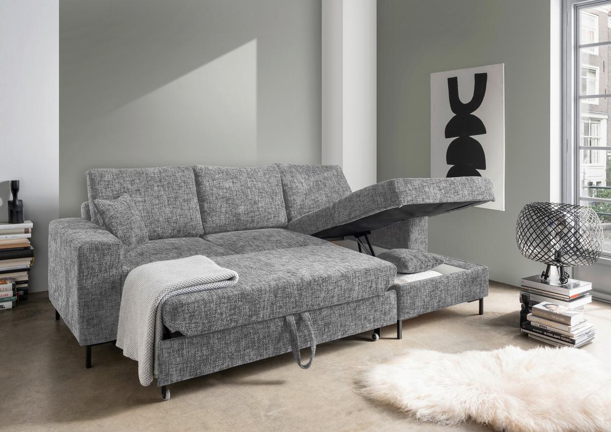 Eckschlafsofa Zona Silberfarben S: 237x143 Cm - Silberfarben/Schwarz, KONVENTIONELL, Textil (237/143cm) - Livetastic