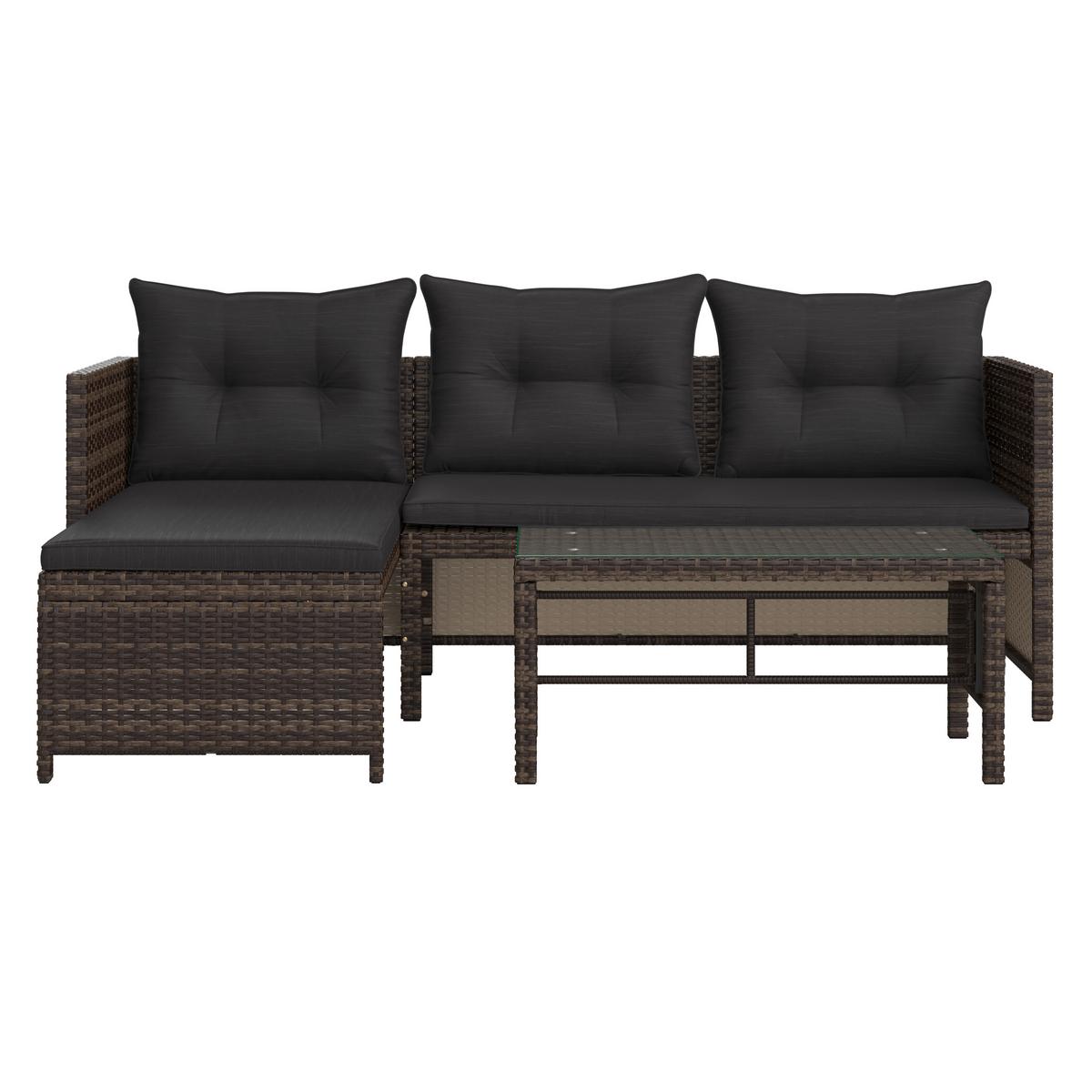 Loungegarnitur 3-Tlg. Vegas Polyrattan/Stahl mit Kissen - Graubraun/Schwarz, MODERN, Glas/Kunststoff - Luca Bessoni