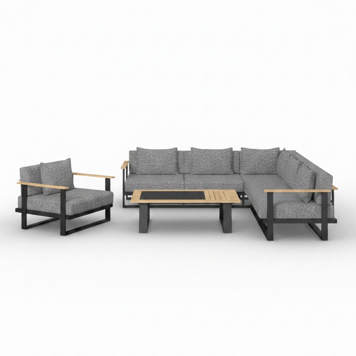 TERASOVÁ SEDACÍ SOUPRAVA FABRIZIA - šedá, Moderní, kov/dřevo - Bessagi Garden