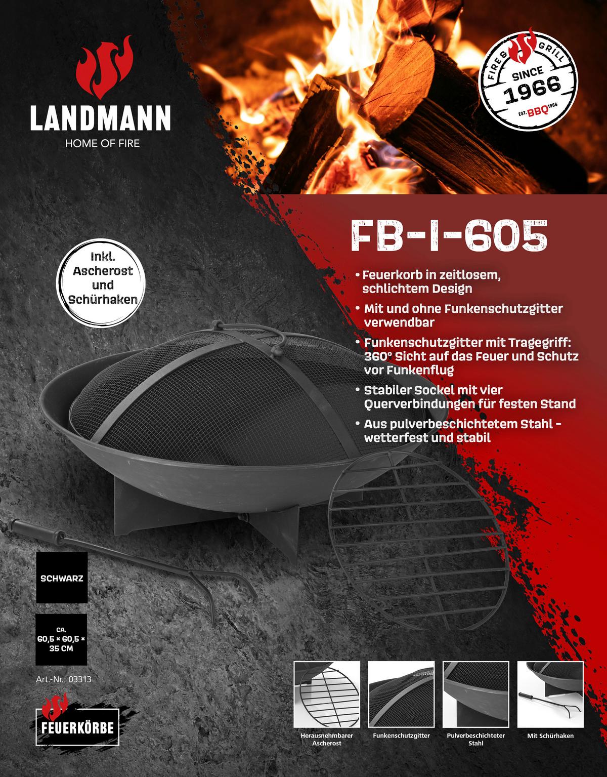 Feuerkorb Landmann Feuerkorb 60,5cm - Schwarz, Basics, Metall (64/19cm)