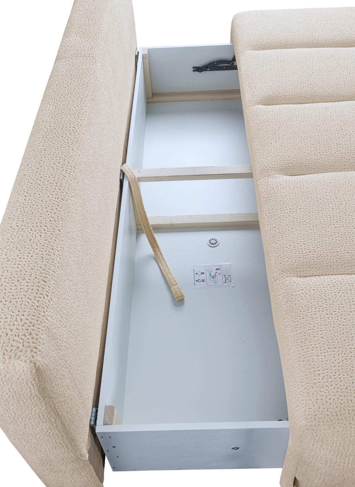 Schlafsofa Milo, Creme B: 209 Cm - Creme/Schwarz, Design, Holz/Holzwerkstoff (209/100/103cm) - MID.YOU