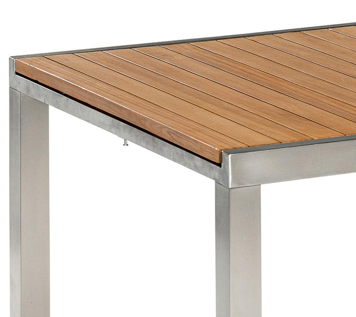 Gartentisch Keros Echtholz Akazie L: 150 cm - Silberfarben/Akaziefarben, KONVENTIONELL, Holz/Metall (150/80/74cm) - Gardenson