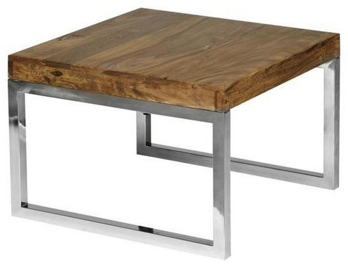 Prístavný stolík Guna z masívneho dreva - chrómová/farba indického palisandra, Design, kov/drevo (60/60/40cm) - MID.YOU