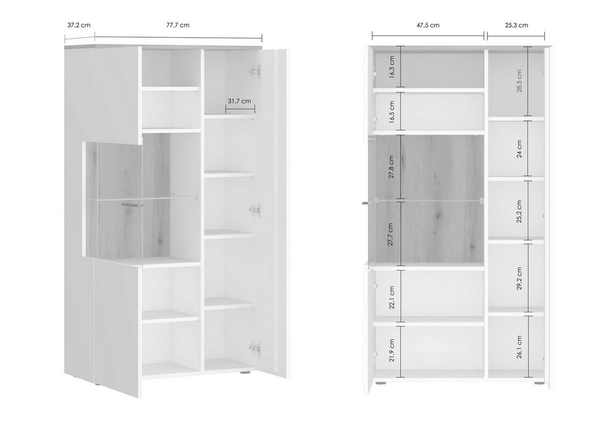 Highboard Dalano Weiß/eichefarben B: 77,7 Cm - Eichefarben/Schwarz, Trend, Glas/Holzwerkstoff (77,7/144,2/37,2cm) - MID.YOU