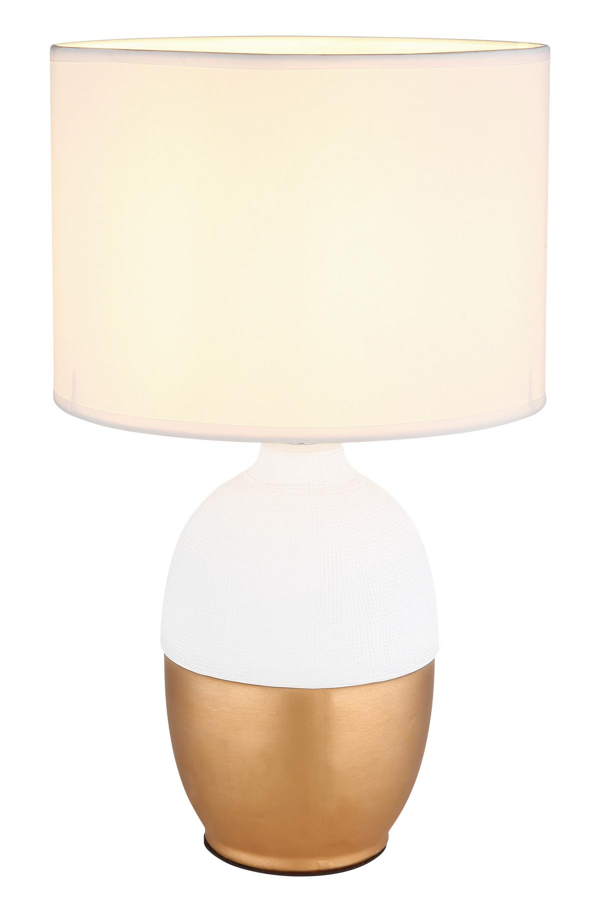 Tischleuchte 21627w - Goldfarben/Weiß, KONVENTIONELL, Keramik/Textil (25/43cm) - Globo