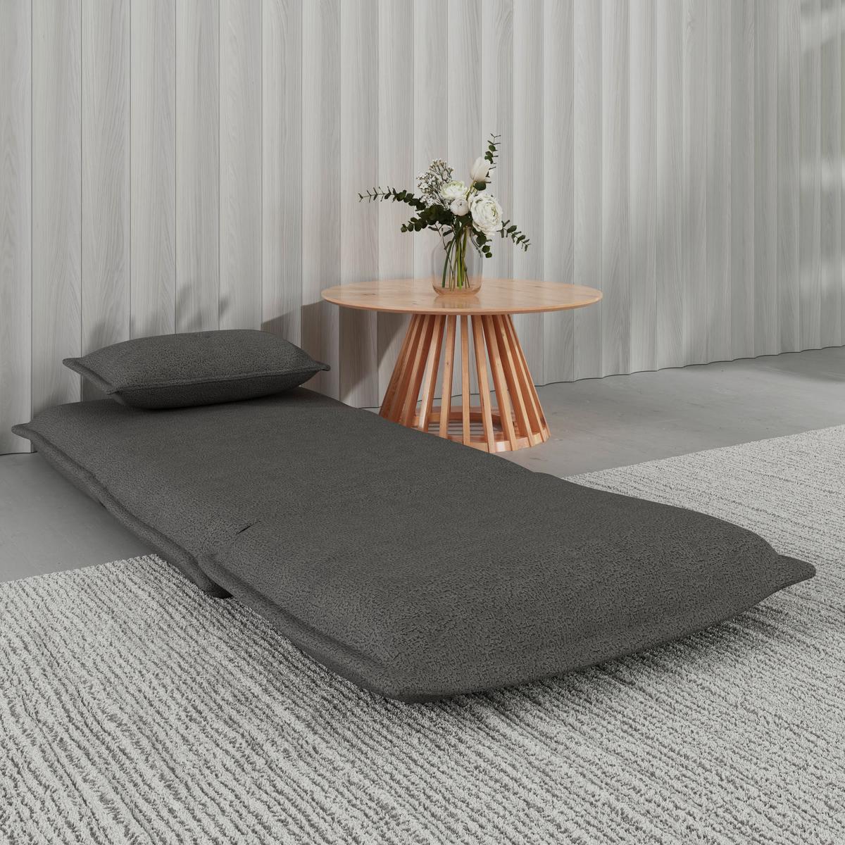 Rozkladacie kreslo TAMARA, tmavosivé buklé, max. 120 kg - tmavosivá, Modern, kov/textil (82/31/69cm) - Bessagi Home