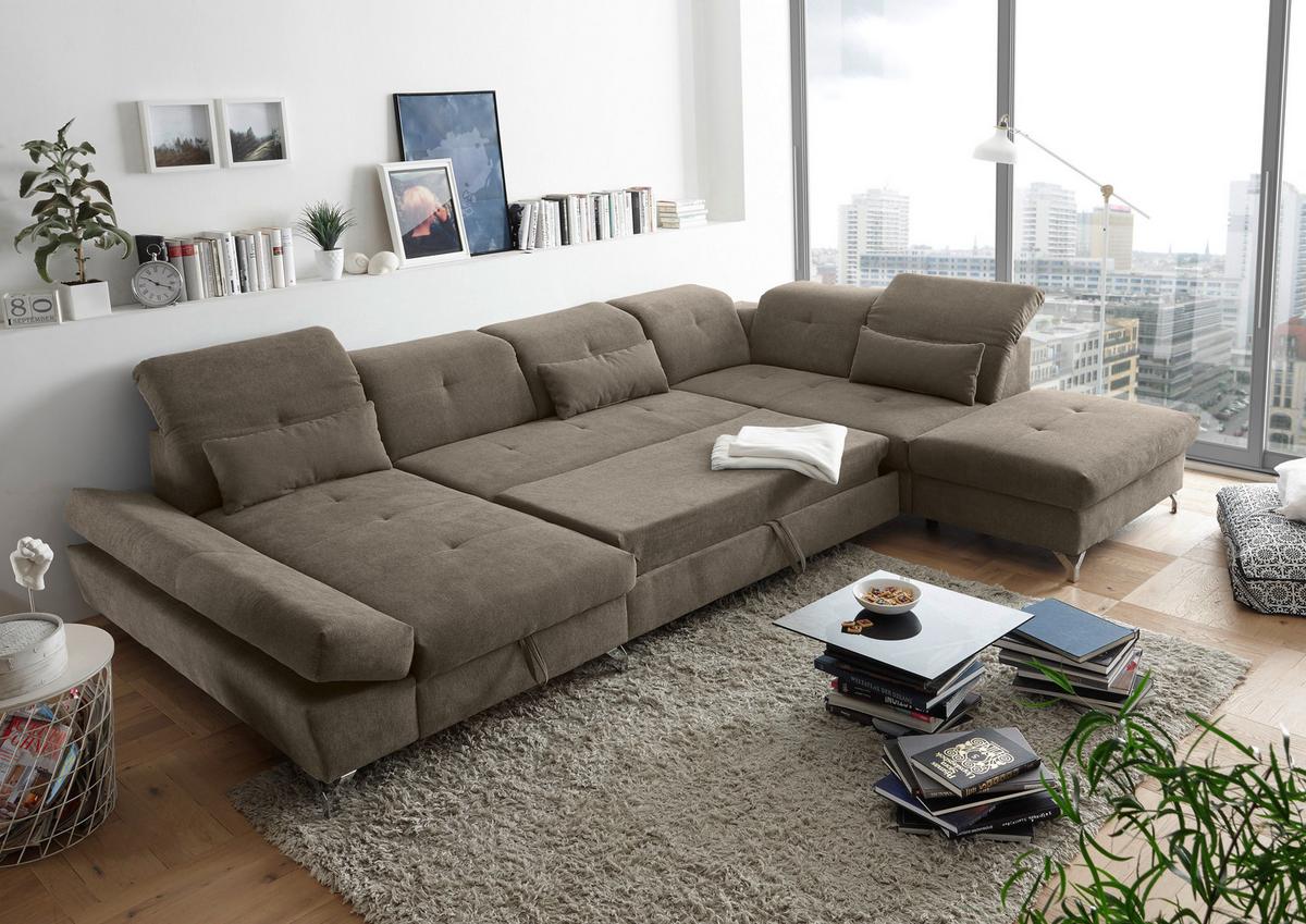 Ecksofa Melfi Graubraun U: 168 cm - Graubraun/Silberfarben, MODERN, Textil (168/350/245cm) - MID.YOU
