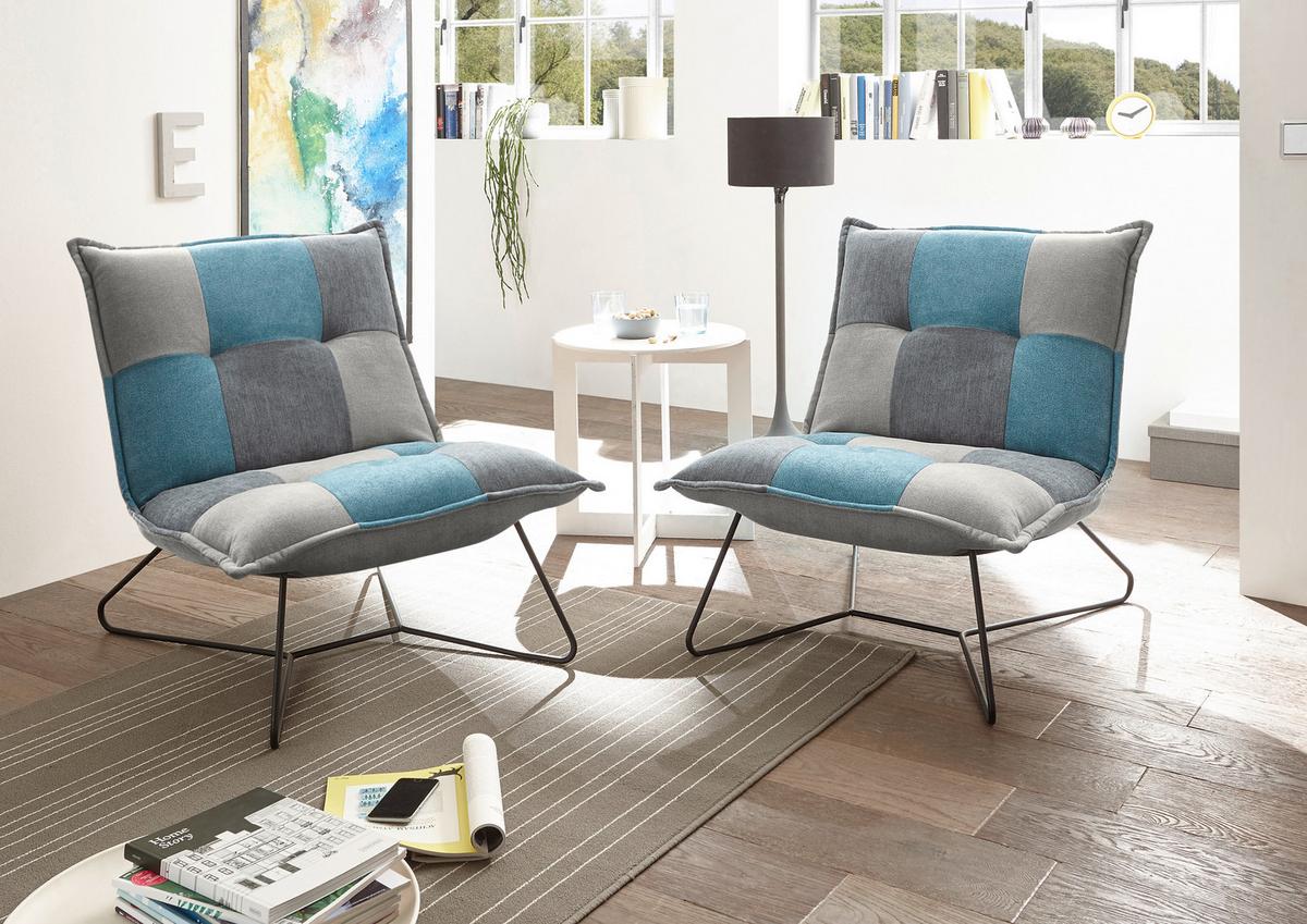 Polstersessel Vico Stoffbezug Schlamm/denim/grau - Blau/Schlammfarben, Basics, Textil/Metall (69/76/86cm) - MID.YOU