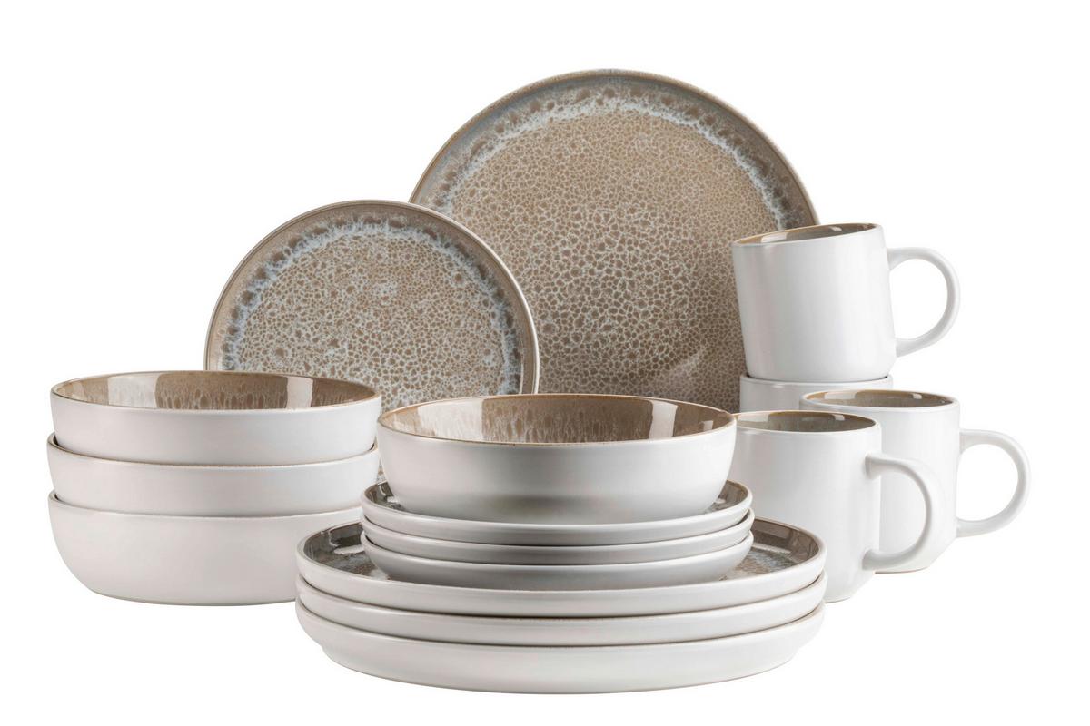 Kombiservice Malea 16-Teilig Steinzeug, Beige, 4 Personen - Beige, Basics, Keramik - Mäser