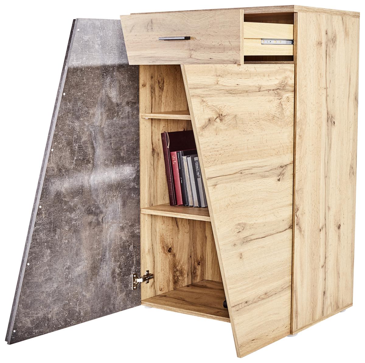 Kommode B 80cm Venedig, Wotan Eiche Dekor/Beton Optik - Eichefarben/Schwarz, MODERN, Holzwerkstoff (80/110/40cm)