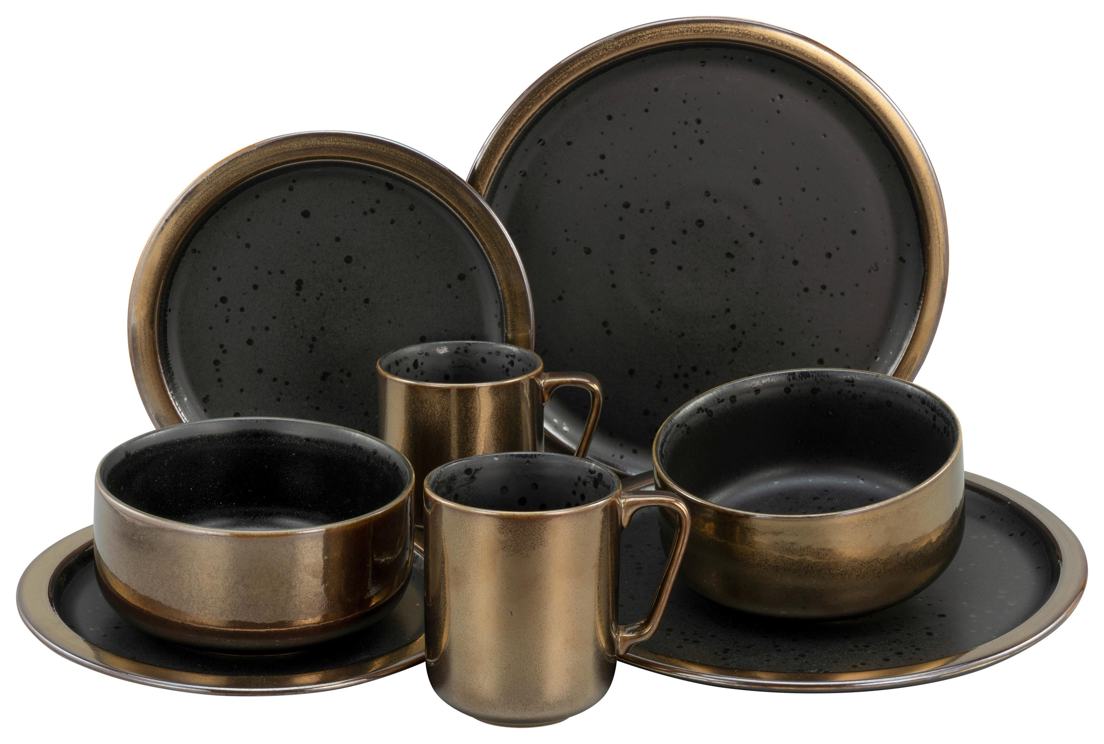 Kombiservice Modern Keramik 2 Personen Geschirr Set - Goldfarben/Schwarz, MODERN, Keramik (37,5/23/30,5cm) - Creatable
