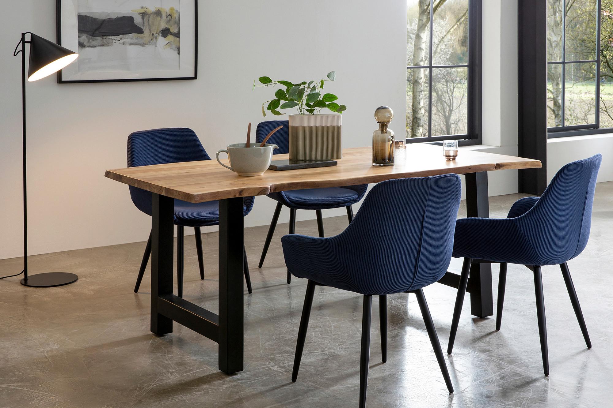 Tischgruppe Naturfarben/Blau L: 160 cm - Naturfarben/Dunkelblau, MODERN, Holz/Textil (160/85/76,5cm) - Livetastic