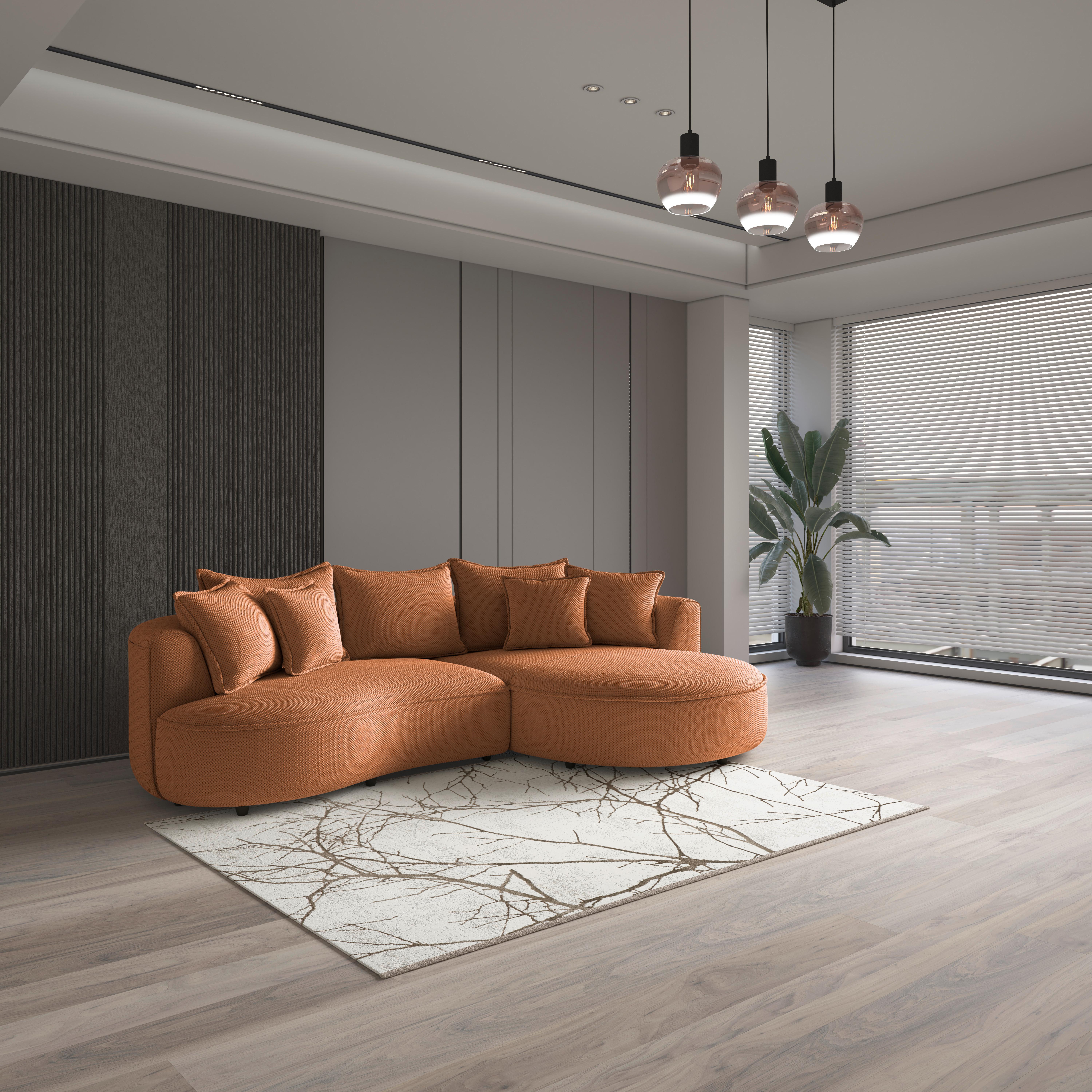 Rohová sedačka LEVI, pravá, terracotta, se 7 polštáři - černá/terracotta, Moderní, textil/plast (287/168cm)