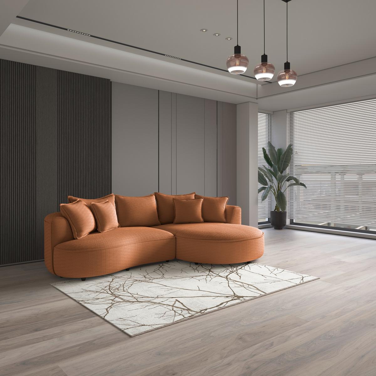Rohová sedačka LEVI, pravá, terakota, so 7 vankúšmi - čierna/terakota, Modern, textil/plast (287/168cm)