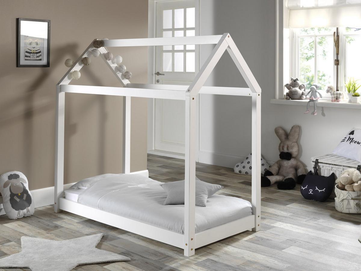 Hausbett Cabane 70x140 Cm Kiefer Echtholz Weiß - Weiß, MODERN, Holz (70/140cm) - Vipack