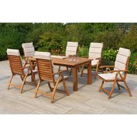 Gartentischgruppe 7tlg. Set - Beige/Akaziefarben, KONVENTIONELL, Holz/Textil - Gardenson
