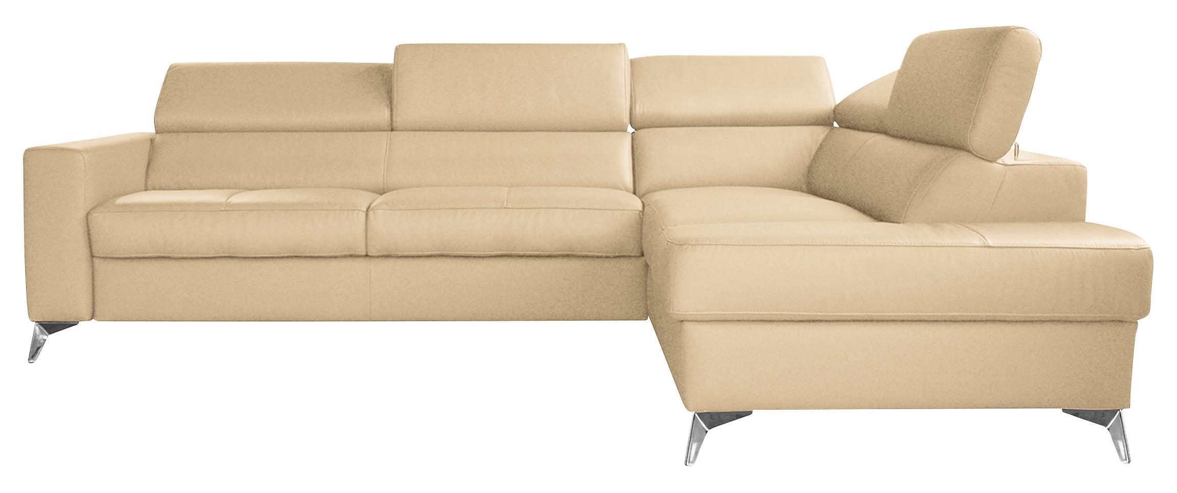 Ecksofa Mondo, Beige S: 286x208 Cm - Chromfarben/Beige, Design, Leder/Textil (286/208cm) - Livetastic