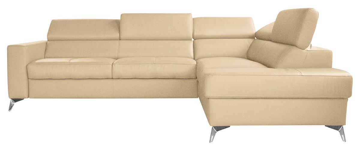 Ecksofa Mondo, Beige S: 286x208 Cm - Chromfarben/Beige, Design, Leder/Textil (286/208cm) - Livetastic