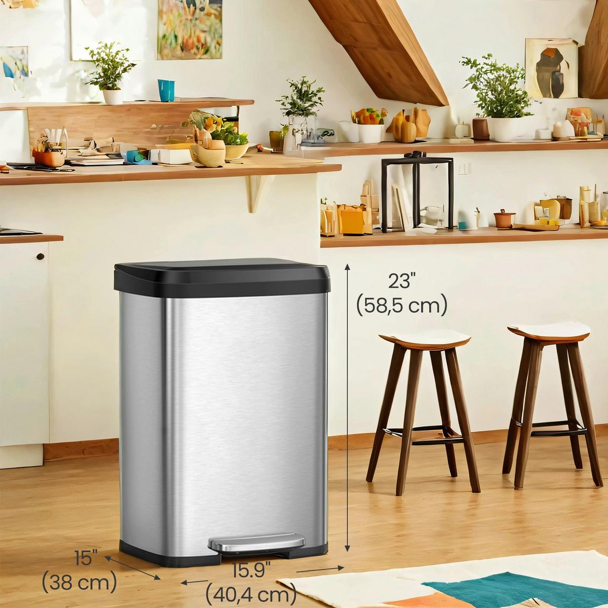 ABFALLSAMMLER Silberfarben B: 40,4 cm - Silberfarben/Schwarz, Basics, Kunststoff/Metall (40,4/58,5/38cm)