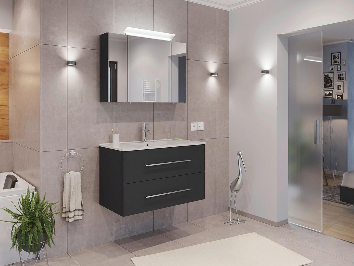 Spiegelschrank Graphitfarben B: 90 cm - Graphitfarben, MODERN, Glas/Holzwerkstoff (90/62/17cm) - MID.YOU