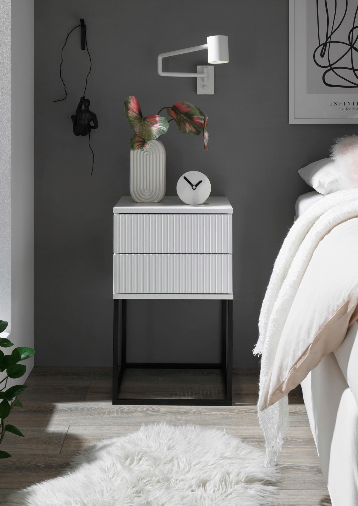 Nočný stolík MARLE biela - čierna/biela, Modern, kov/kompozitné drevo (40/65/38,5cm) - Livetastic