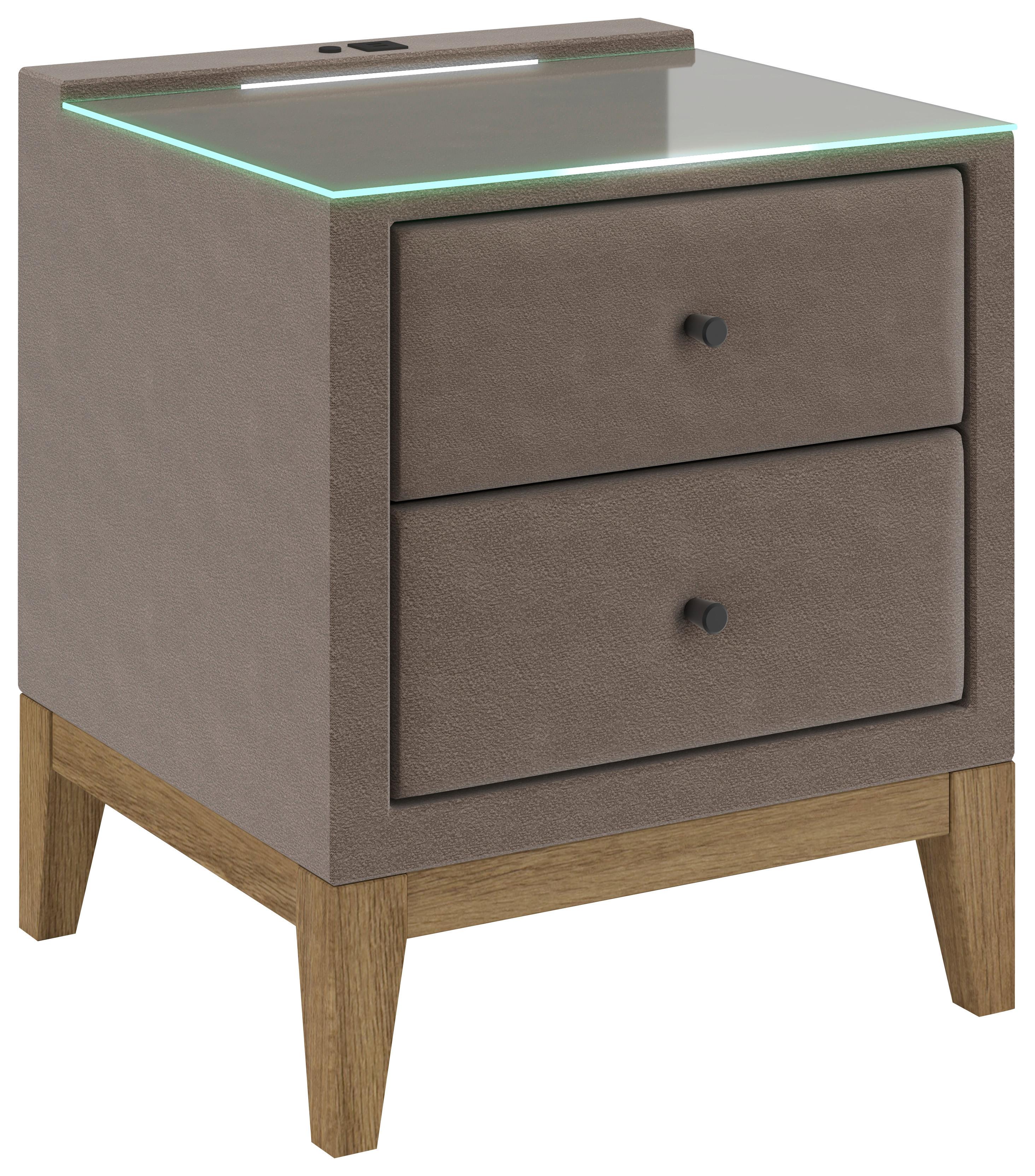 Nachtkästchen Smile inkl. Beleuchtung, B: 49cm - Taupe, KONVENTIONELL, Glas/Holz (49/58,5/46cm) - James Wood