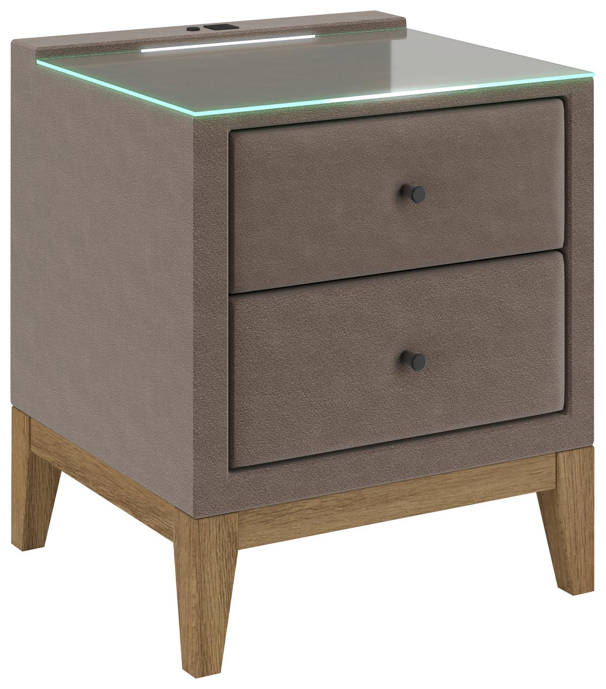 Nachtkästchen Smile inkl. Beleuchtung, B: 49cm - Taupe, KONVENTIONELL, Glas/Holz (49/58,5/46cm) - James Wood