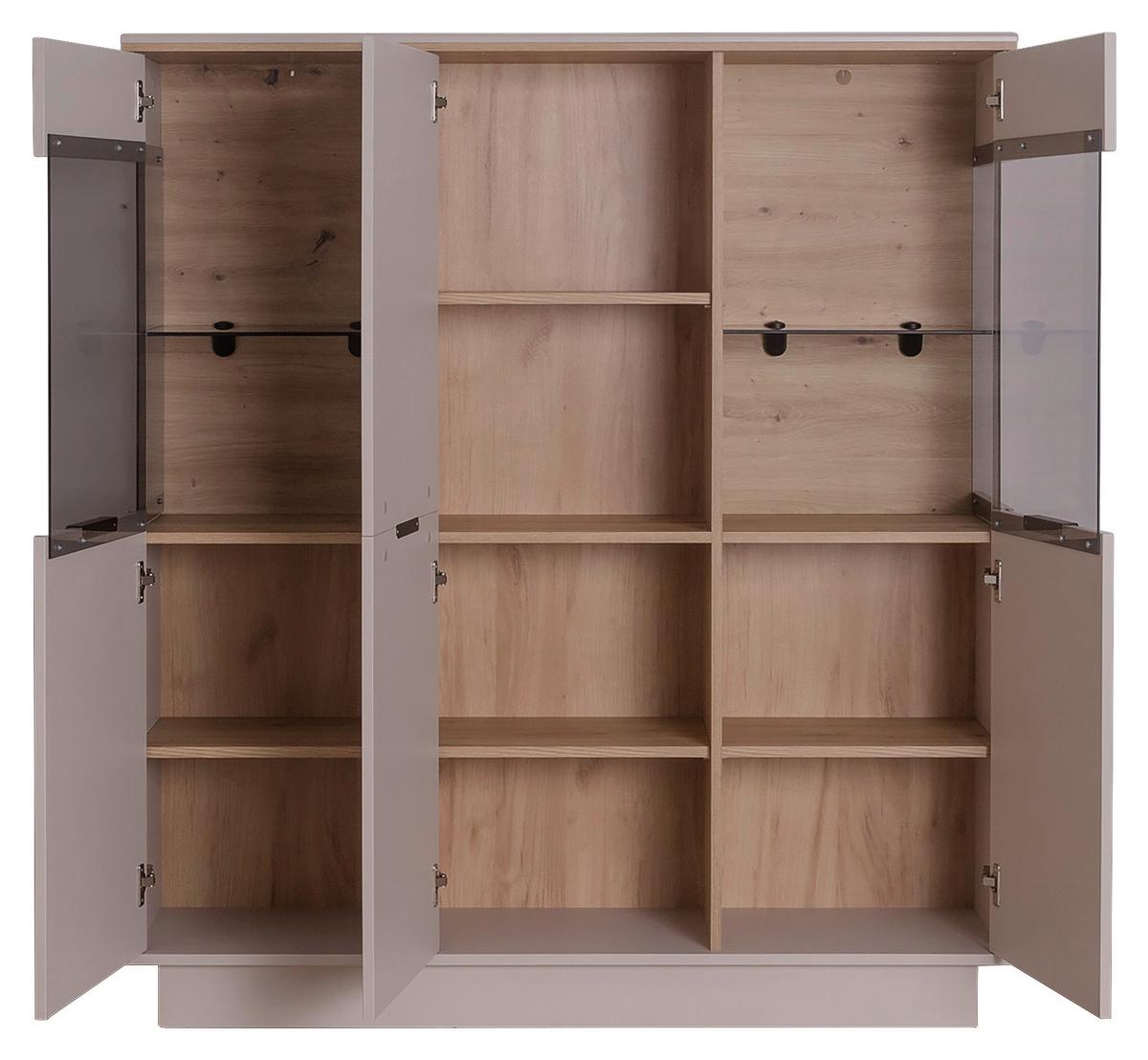 Highboard Darius Eiche Artisan/kashmir,b:132cm - Kaschmir/Schwarz, Trend, Glas/Holzwerkstoff (132/148,3/37cm)