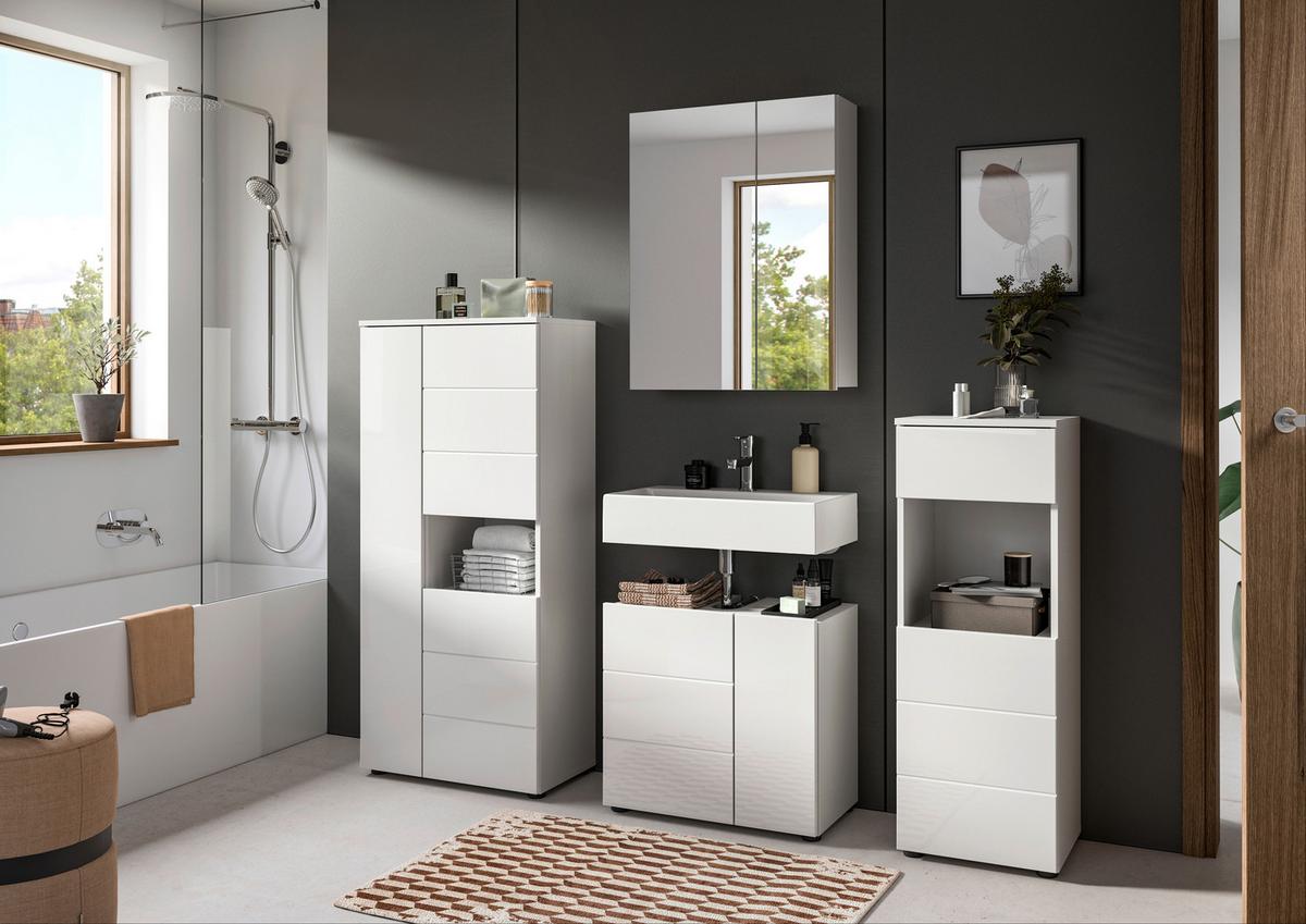 Badezimmer Vira Weiß B: 120 cm - Weiß Hochglanz/Schwarz, MODERN, Holzwerkstoff (120cm) - MID.YOU