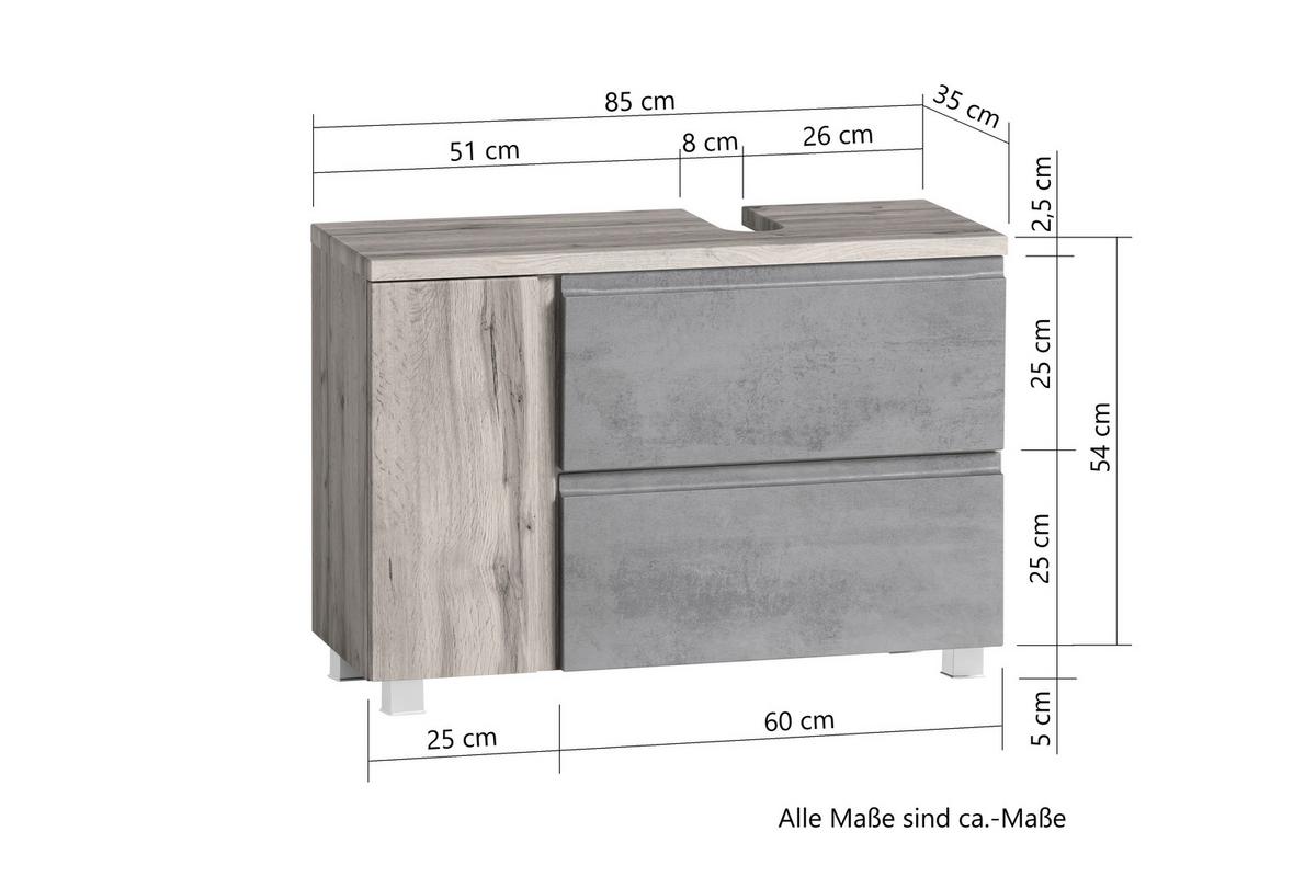 Waschbeckenunterschrank Varese B: 85 Cm Wotaneiche Dekor/weiß - Eiche Wotan/Weiß, MODERN, Holzwerkstoff (85/56/35cm) - Held