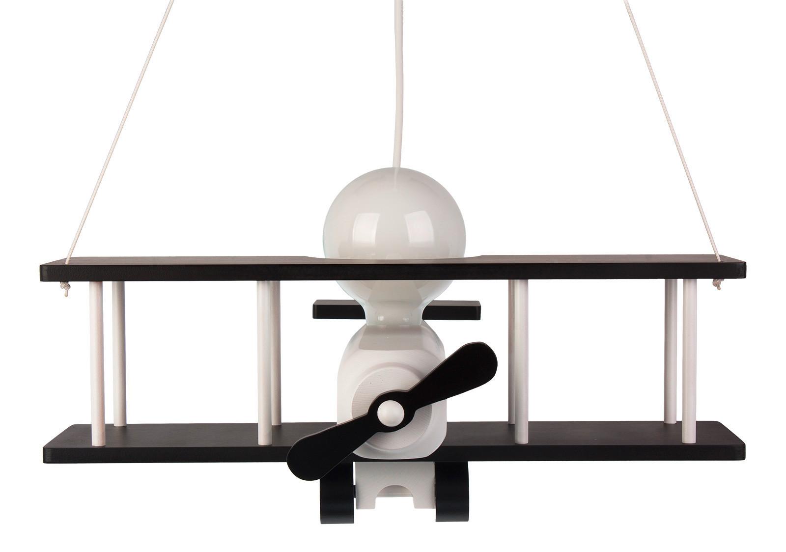 Kinderhängeleuchte Flugzeug H: 75 Cm 1-Flammig - Schwarz/Weiß, KONVENTIONELL, Holz (42/45/75cm)
