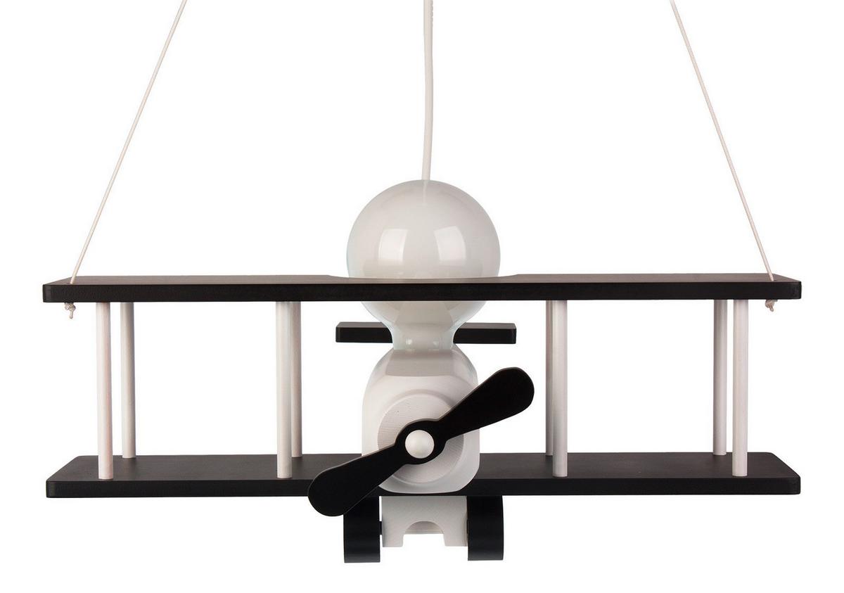 Kinderhängeleuchte Flugzeug H: 75 cm 1-Flammig - Schwarz/Weiß, KONVENTIONELL, Holz (42/45/75cm)