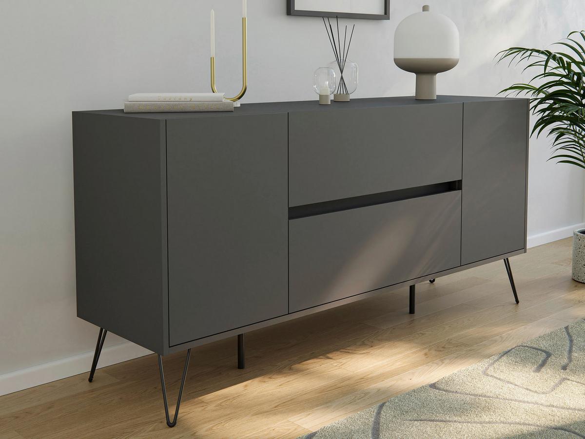 Sideboard Posseik Industrial Graphitfarben B: 155 cm - Schwarz/Graphitfarben, Design, Holzwerkstoff (155/75,8/42cm) - P & B