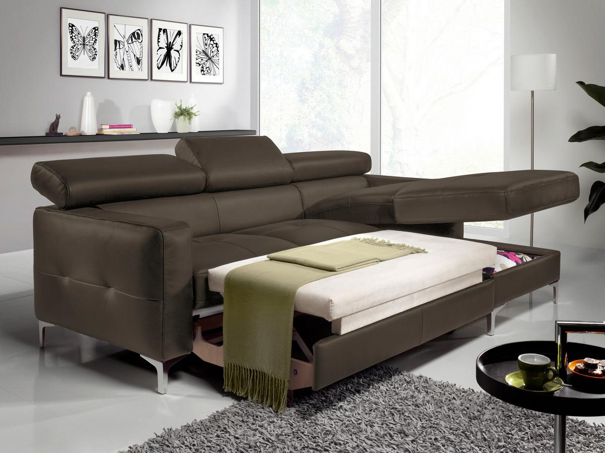 Ecksofa Mit Schlaffunkttion Sammy Braun Leder - Chromfarben/Graubraun, Design, Leder (227/168cm) - Livetastic