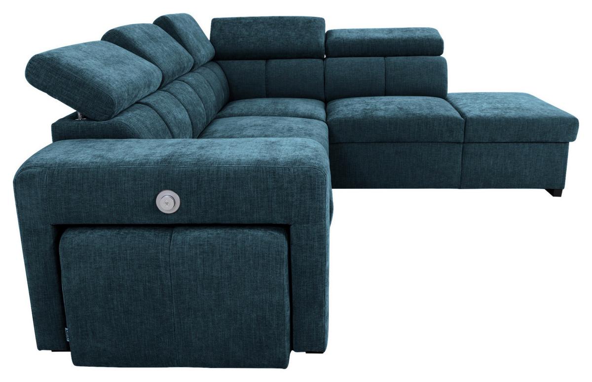 Ecksofa Sirius L blau, 267x218cm - Blau/Eichefarben, KONVENTIONELL, Holz/Holzwerkstoff (267/218cm)
