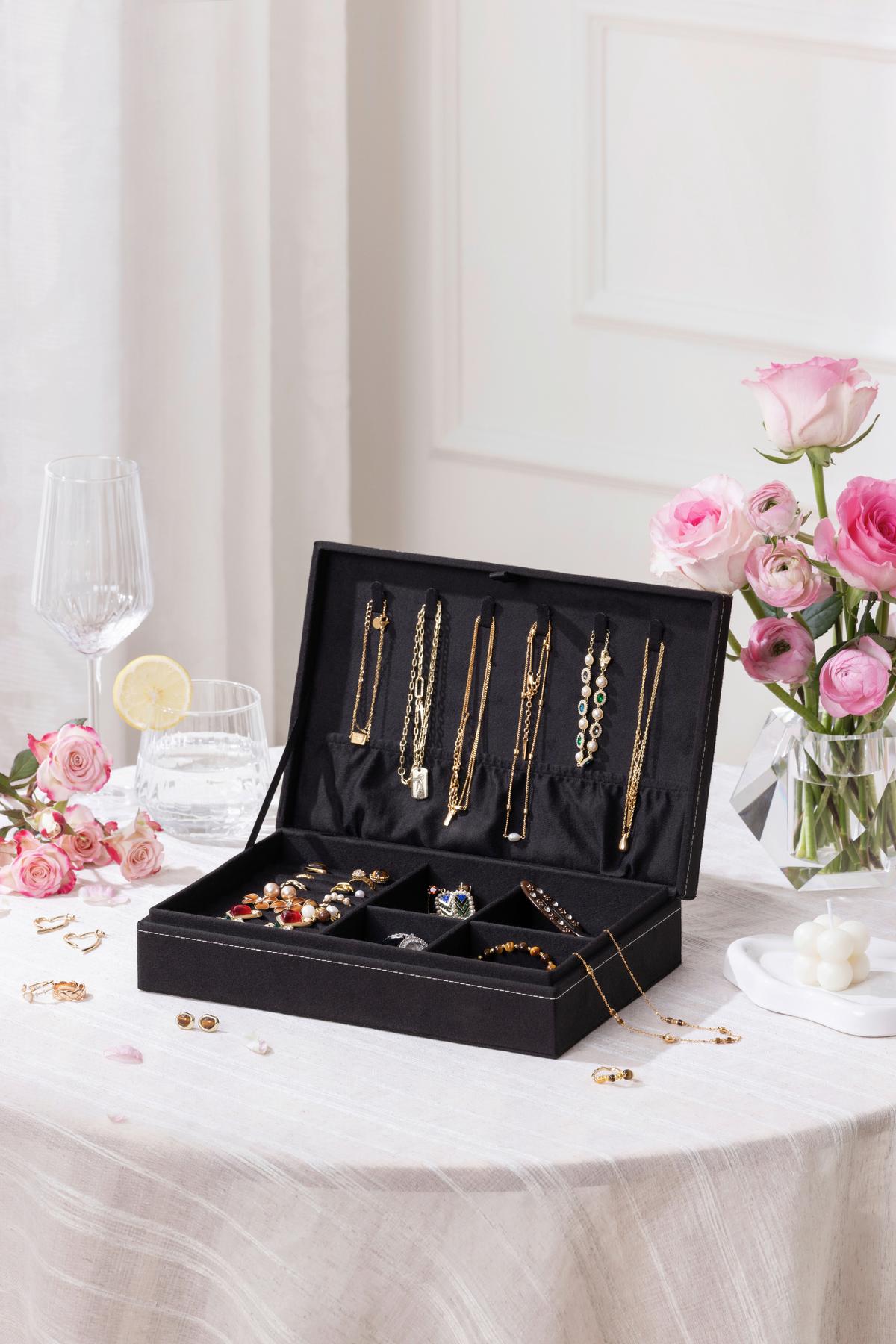 Schmuckkästchen Valerie - Schwarz, KONVENTIONELL, Papier/Textil (28/18,5/6,5cm) - James Wood