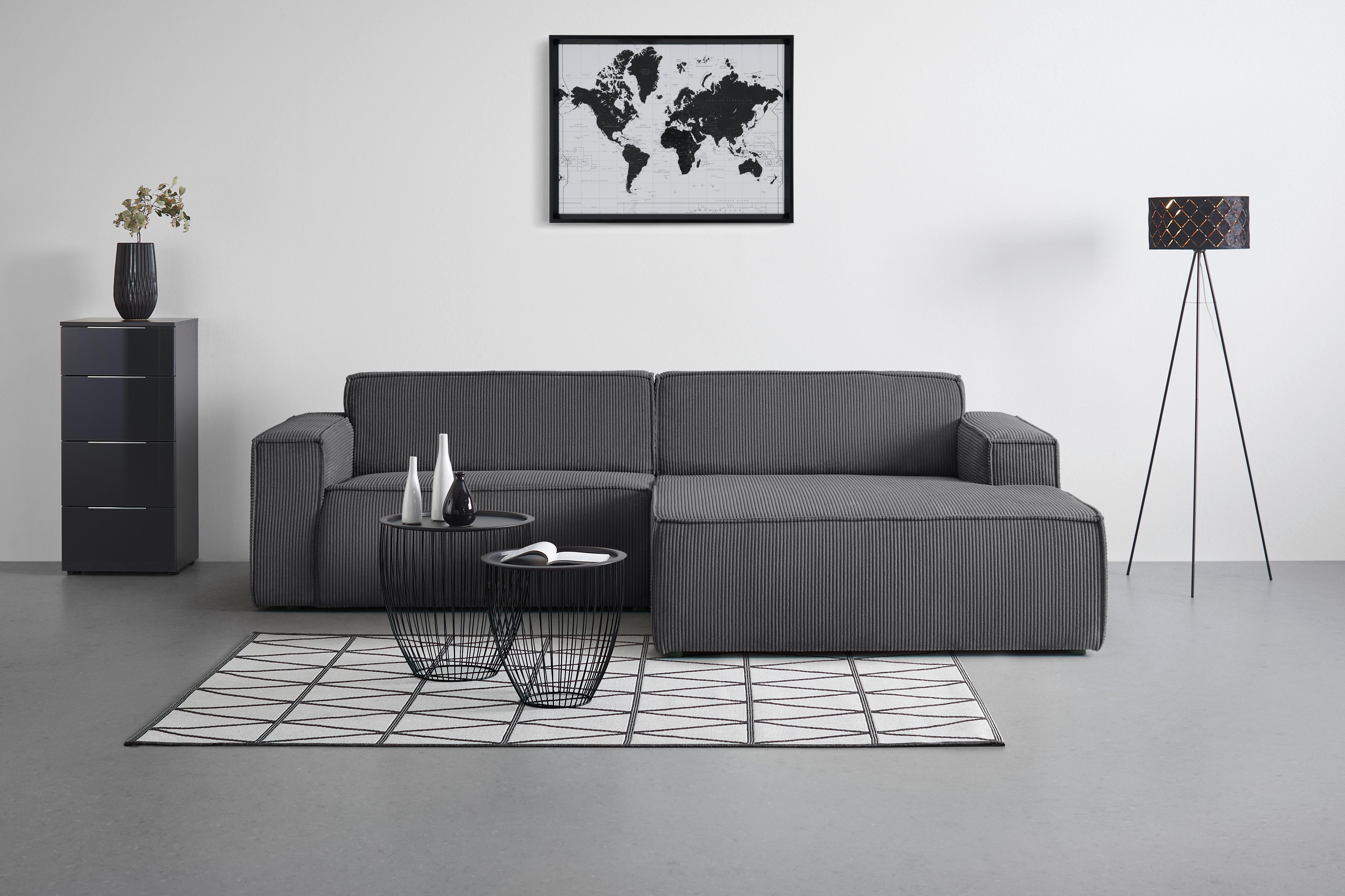 Rohová sedačka LOFT, pravá, antracitový manšestr - černá/světle zelená, Moderní, textil/plast (265/75/172cm) - Mömax