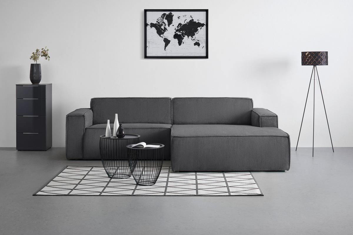 Rohová sedačka LOFT, pravá, antracitový manšestr - černá/světle zelená, Moderní, textil/plast (265/75/172cm) - Mömax