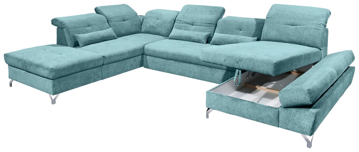 Ecksofa Melfi Türkis U: 245 Cm - Türkis/Silberfarben, MODERN, Textil (245/350/168cm) - MID.YOU